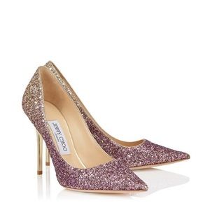 Jimmy Choo Pink Glitter Pointed-Toe Stiletto Pumps